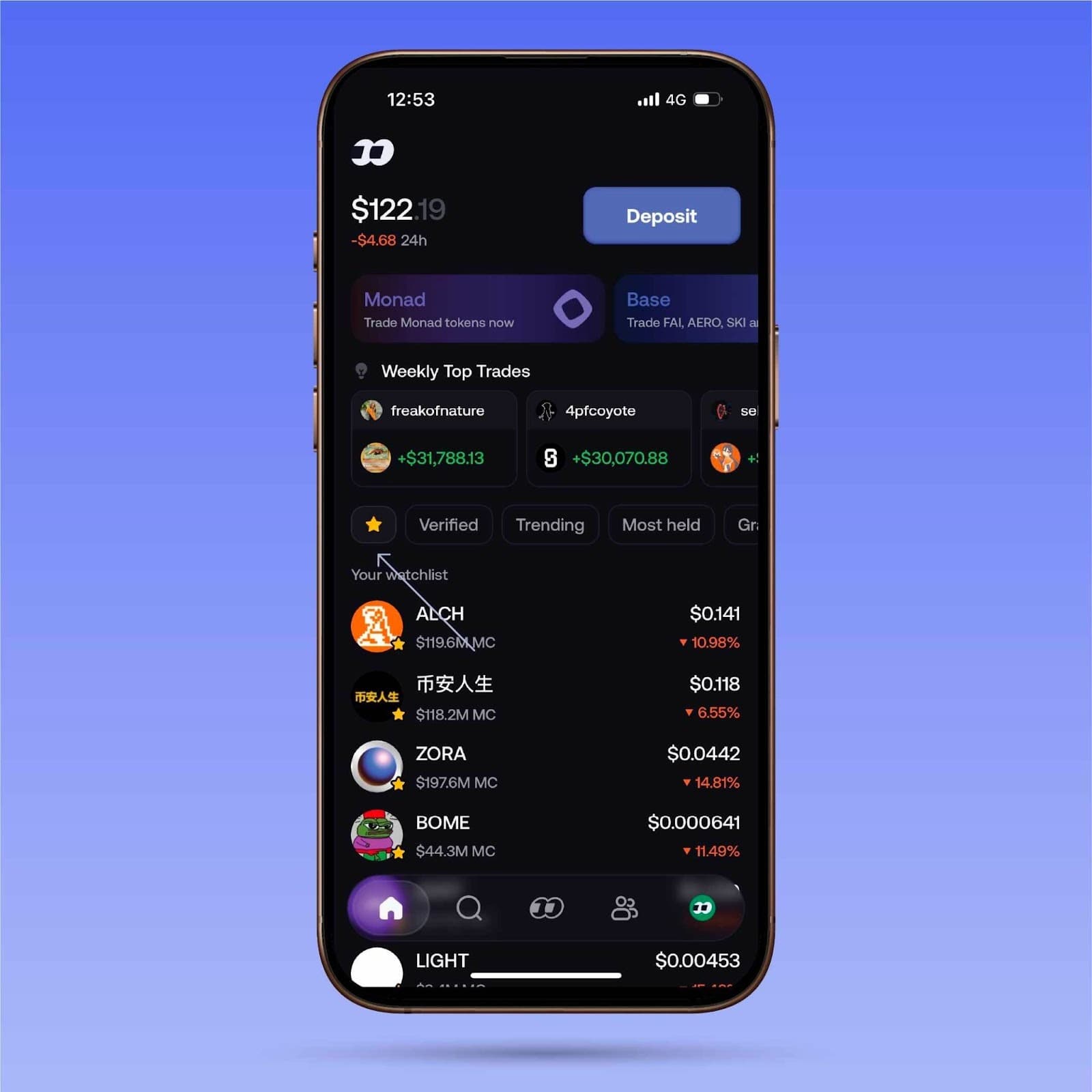 Star icon on home page